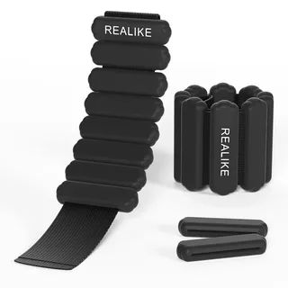 REALIKE Ankle Weights for Women Wrist Leg Adjustable Weighted Wristband for Pilates Yoga Walking Aerobics 2 Pieces in Set 1lb(453.5g) Per Piece (Schwarz)