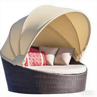 Ersatzdach Rund Für Sonneninsel Garten – Robustes Sonnenschutzdach Für Sonneninsel Und Tagesbett, Rundes Outdoor Dachbezug Für Rattan Sonnenliege 168 Cm, Nur Baldachin-Beige