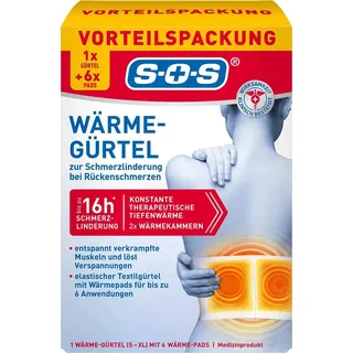 SOS Wärmegürtel, zur Schmerzlinderung bei Rückenschmerzen, 1x Gürtel + 6x Pads
