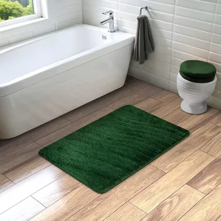 AKCILA Sara Dunkelgrün Badteppich 50x80 cm, Rechteckig, Badematten & Badteppiche, Badezimmerteppich, Bad Vorleger waschbar, Badematte rutschfest, Bathroom Rug, Bath mat, dusche Teppich, Badmatten