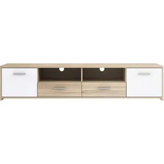 FORTE Quadro TV-Unterschrank mit 2 Türen und 2 Schubladen, Holzwerkstoff, Sonoma Eiche / Weiß, 39 x 181,7 x 52,7 cm