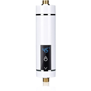 Elektrischer Durchlauferhitzer, Mini Elektrischer Warmwasserbereiter mit Digitalanzeige, Einstellbare Temperatur Tankloser Durchlauferhitzer für Küche Bad Waschen (Weiß 3500W)