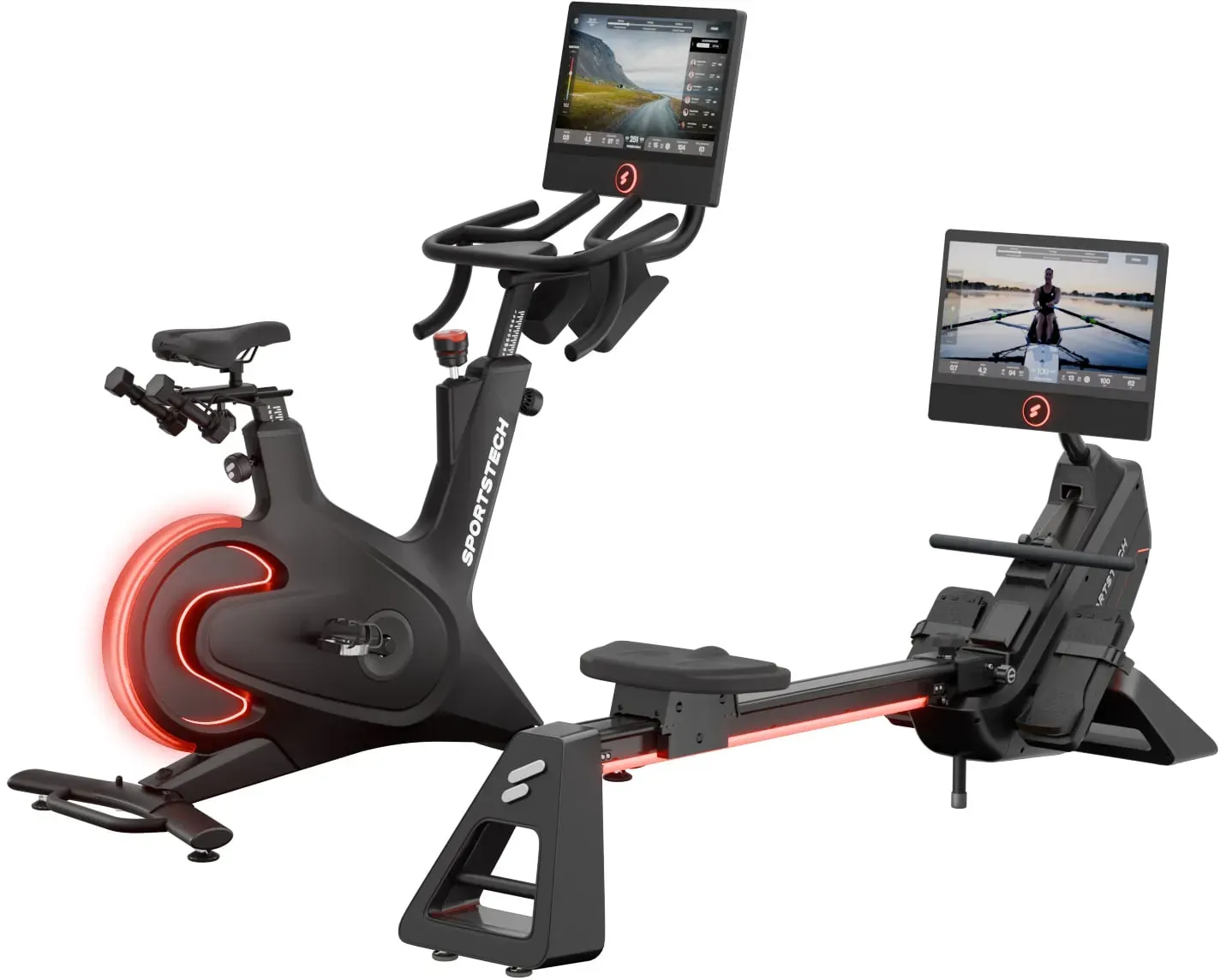 Sportstech Cardio‐Bundle sRow + sBike - Rudergerät & Speedbike mit 21,5" Display, LED & App‐Kompatibel