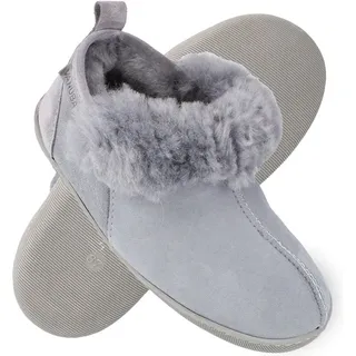 Vanuba Karayaka Lammfell Hausschuhe Damen Schuhe - Badelatschen Damen Hausschuhe - Leder Wolle Pantoffeln Damen - Bequeme Schuhe Damen Lammfell-Hau... - 41 EU Leder Harz Grau -