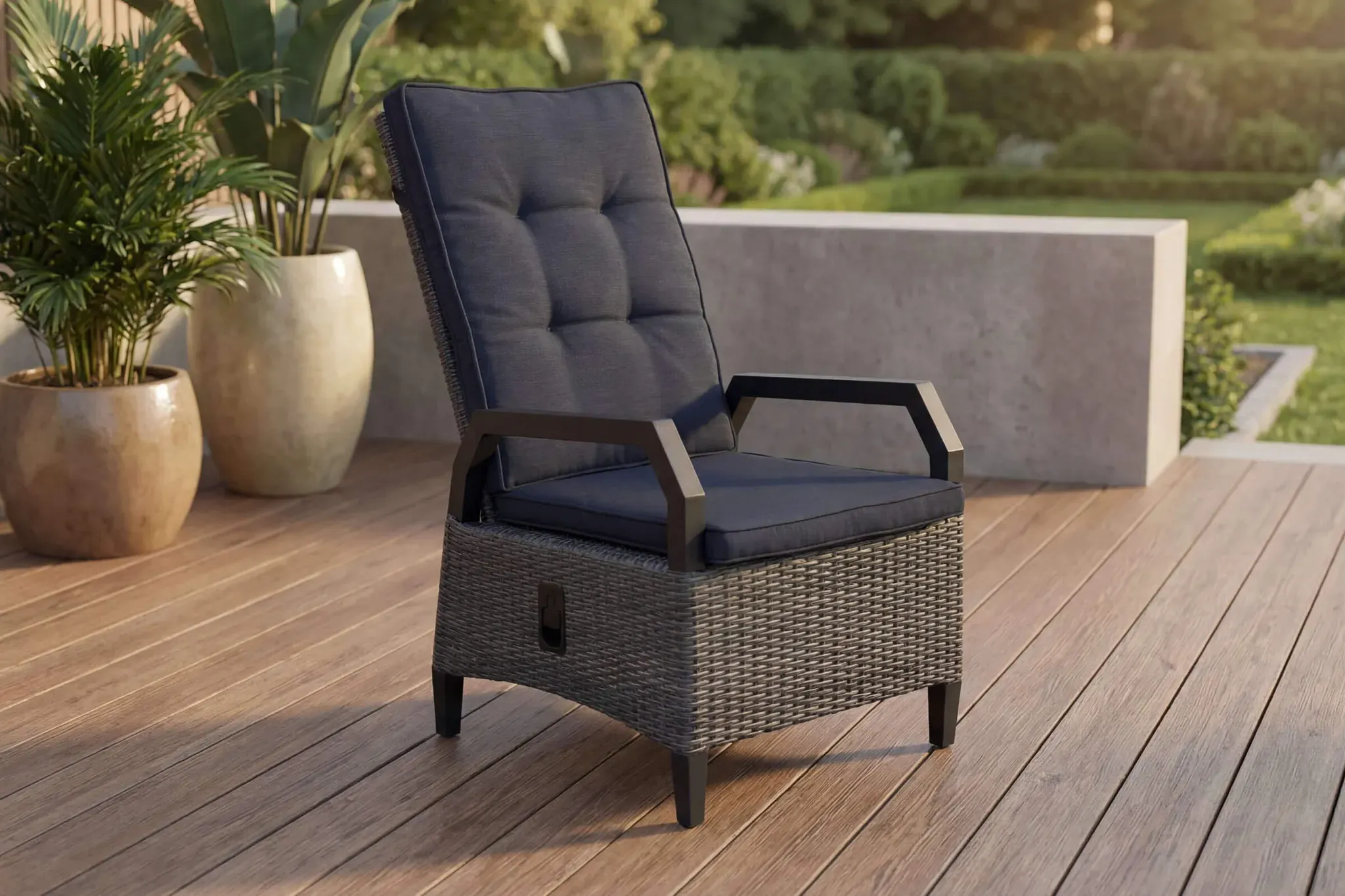 Ploß Dining-Sessel, anthrazit/grau, Alu/Polyrattan, 68x60x111cm, Kissen Inklusive, Witterungsbeständig