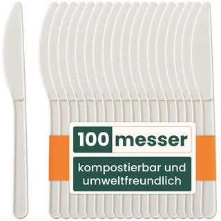 HAAGO - 100 Messer Besteck Set - Wiederverwendbares, spülmaschinenfestes Hochleistungsbesteck für Partys, Hochzeiten, Events, für heiße & kalte Speisen - Weiß 18cm / 7“