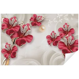 Wallarena Fototapete 3D EFFEKT Blumen Luxus Abstrakt Rosen Wohnzimmer Schlafzimmer, Glatt, 3D-Optik, Tapete inklusive Kleister Vliestapete Motivtapete beige|rot 1.5 m x 1.05 m