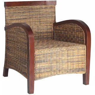 vidaXL Sessel Junette Rattan 69 x 79 x 81,6 cm Braun mit Kissen und Rollen