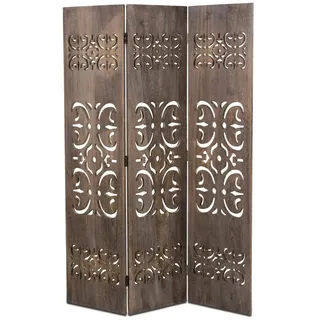 Homestyle4u Spanische Wand Raumteiler Trennwand Paravent 3 teilig Holz Schnitzerei Indoor 170 cm zusammenklappbar