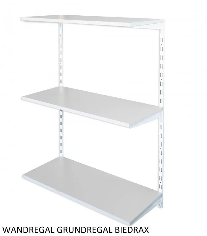 Biedrax Wandregal - Grundregal 20 x 40 x 100 cm, Farbe weiss - 3 Fachboden grau