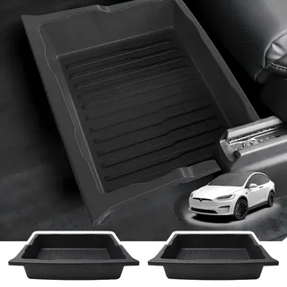SCREW RHINO Aufbewahrungsbehälter für Tesla Model X 2017–2024, 1. Reihe unter dem Sitz, TPE, wasserdicht, Untersitz-Mülleimer, Aufbewahrungsbehälter für Tesla Model X, 2 Stück